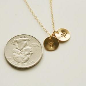 TWO Initial Necklace,14k GOLD Fille..
