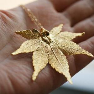 Large Real Maple Leaf Necklace 24k Gold,14k Gold..
