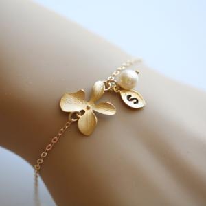 Orchid Flower Gold Fill Bracelet,Le..