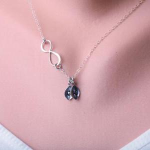 Infinity Necklace With Leaf Initial Charm,leaf..