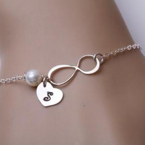 Infinity And Heart Bracelet,heart Initial..
