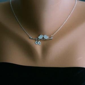 Bird On The Branch,kissing Birds Necklace,two Leaf..