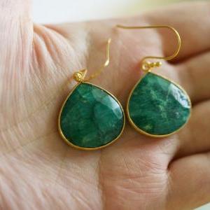 emerald earrings stone bezel bridesmaid gold jewelry everyday gifts