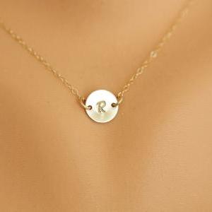 Monogram Necklace, Gold Initial Disc Charm..