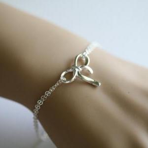 Sterling Silver Bow Bracelet, Silver Knot..