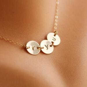 Three Initial Necklace,gold Filled, Friends..