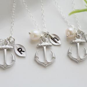 Set Of 4,anchor Necklace,anchor With Leaf..