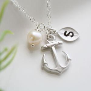 Set Of 4,anchor Necklace,anchor With Leaf..