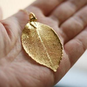 Large Real Laurel Leaf Necklace 24k Gold,14k Gold..