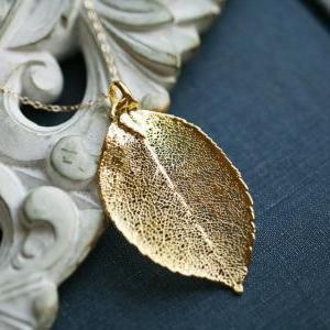 Large Real Laurel Leaf Necklace 24k Gold,14k Gold..