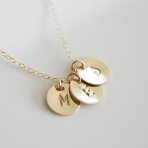 Three Initials Gold Fill Necklace,monogram..