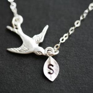 Bird Initial Necklace,Leaf initial,..