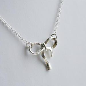 Sterling Silver Bow Necklace, Silver Knot..