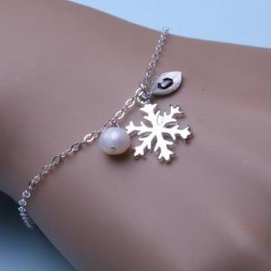 SNOWFLAKE bracelet,leaf initial Bra..