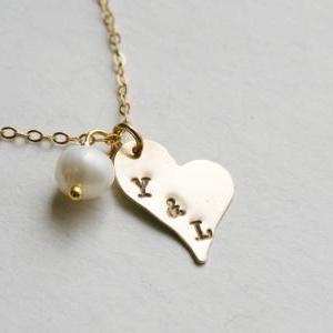 Heart Necklace,two Initials Gold Fill..