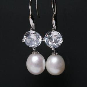 Bridal Earrings Cubic Zirconia Ear Wires,pearl..