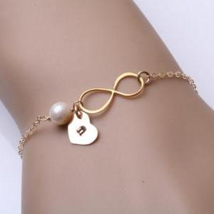 Gold Infinity and heart bracelet,he..