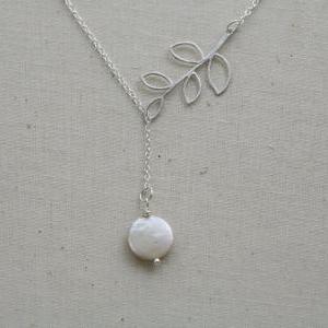 Silver Leaf Twig Branch Coin Pearl On Sterling..
