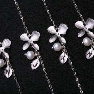 Orchid Flower And Leaf Initial Sterling Silver..