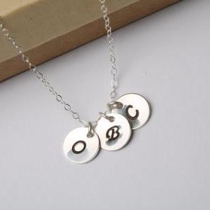 Three Small Initial Letter Discs Necklace,custom..