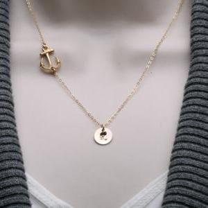 -gold Anchor Necklace,sideways Anchor,personalized..