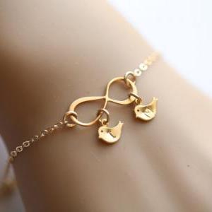 Gold Infinity Bird Bracelet, Two Initials Letter..