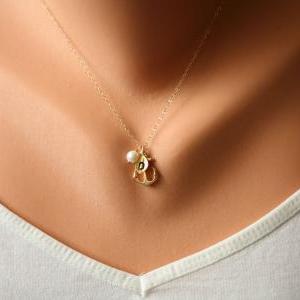 -gold Anchor Necklace,anchor With Leaf..