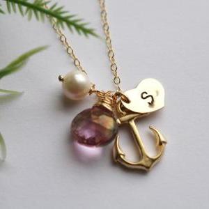 Anchor Necklace,anchor With Heart..