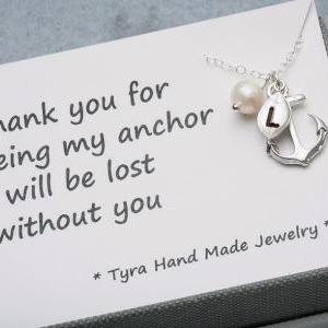 Anchor Necklace with card,leaf init..