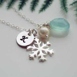 SNOWFLAKE necklace,Personalized ini..