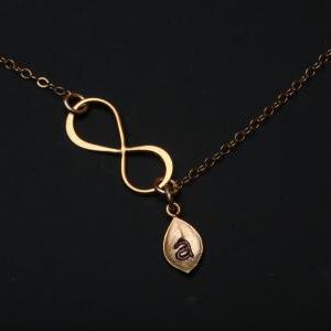 Gold Infinity Necklace With Leaf Initial..