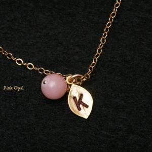 leaf initial,Leaf necklace,14k gold..