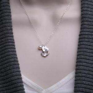 Heart Initial,anchor Necklace,anchor With Heart..