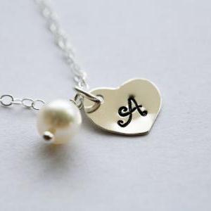 Tiny Single Initial Necklace,heart Initial..