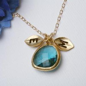 Custom Two leaf initial necklace,go..