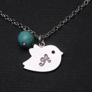 Bird Necklace,initial Necklace,custom Birthstone..