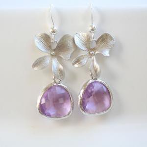 Pink Amethyst Earrings,stone In Bezel,orchid..
