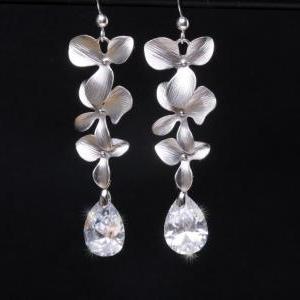 Orchid Flower Earrings,bridal Earrings Cubic..