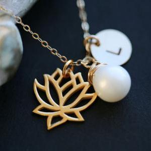 Lotus Necklace,gold,monogram Initial 14k Gold..