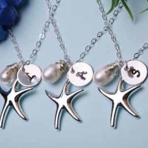 Set Of 5,starfish Necklace,custom Initial,wire..