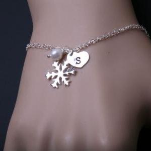 Set of 4,SNOWFLAKE bracelet,heart i..