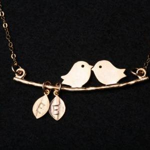 Custom Two Initial Leaf Necklace,bi..