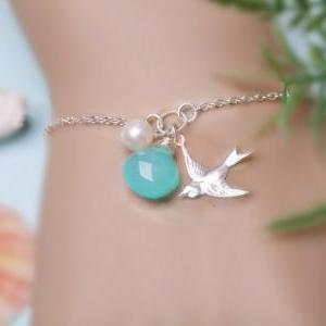 Bird Monogram Bracelet,personalized Bird Bracelet,..