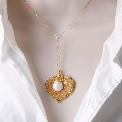Gold Aspen Leaf Necklace,real Leaf..