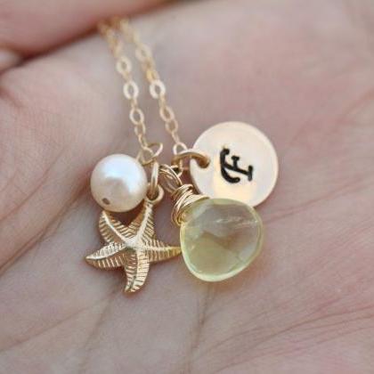 Personalized Starfish Necklace,bridesmaid Initial..