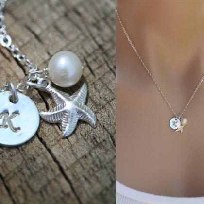 Personalized Starfish Necklace,bridesmaid Initial..