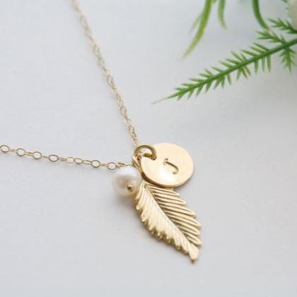 Personalized Feather Necklace,initial..
