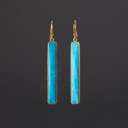 Long Turquoise earrings,slender tur..