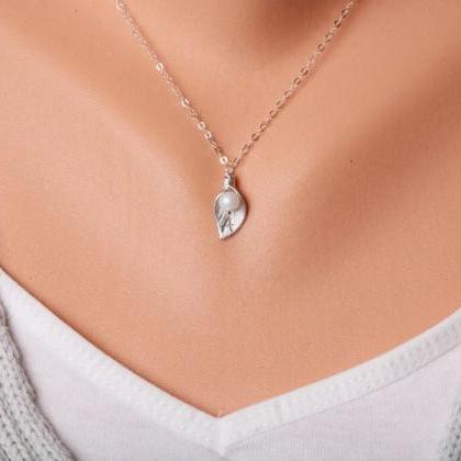 Initialed Calla Lily Necklace,monogram..
