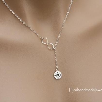 Silver Gold Infinity Compass Lariat..
